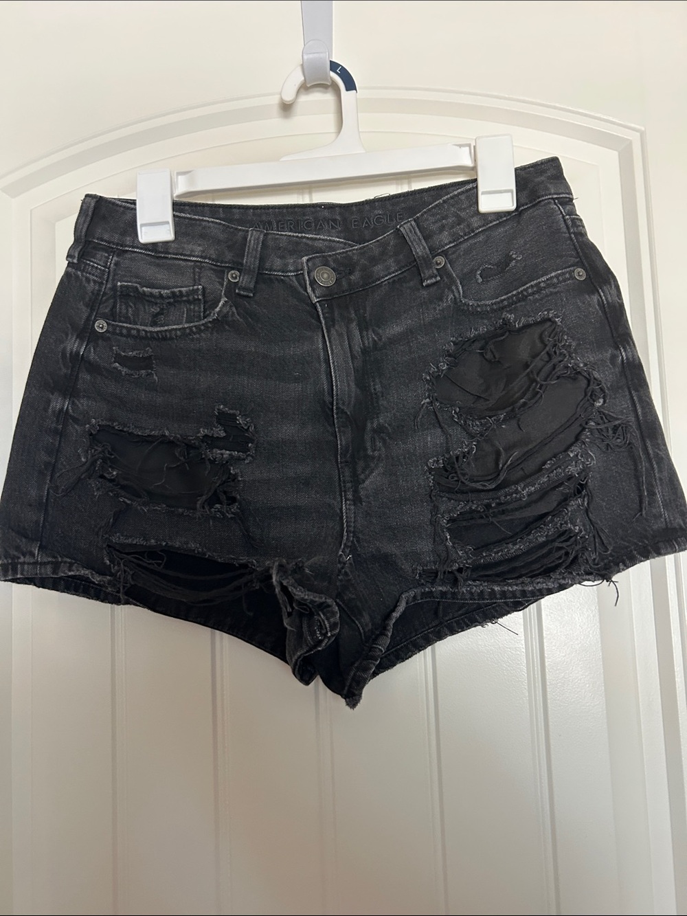 American Eagle Outfitters Black Ripped High-Rise Jean Shorts